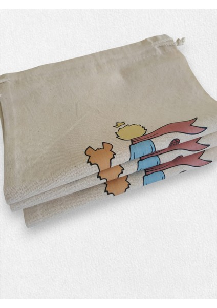 , Küçük Prens Büzgülü Ham Bez Kese 20X30 cm (3 Adet)