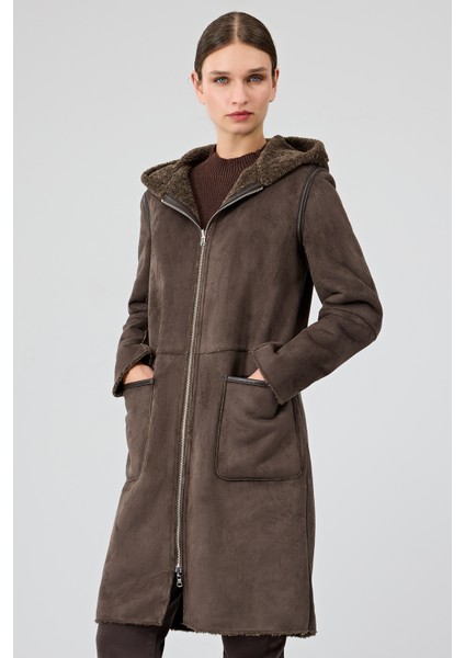 Fiorentini Kadın Kahverengi Çift Taraflı Kapüşonlu Teddy Kaban 25WGP53149F
