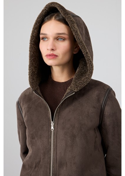 Fiorentini Kadın Kahverengi Çift Taraflı Kapüşonlu Teddy Kaban 25WGP53149F