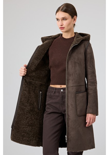 Fiorentini Kadın Kahverengi Çift Taraflı Kapüşonlu Teddy Kaban 25WGP53149F