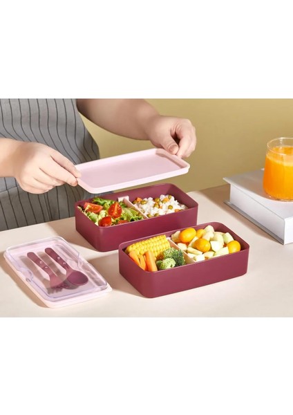 Store 2 Kat Yemek Saklama Kabı Beslenme Kutusu Seti - Sporcu Diyet Öğrenci Fitness Okul Işyeri Sefer Tası