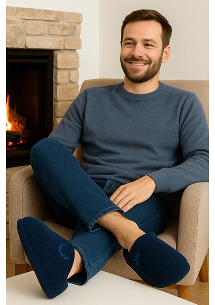 Erkek Kışlık Hafif Rahat Kürklü Tüylü Fitilli Ev Terlik