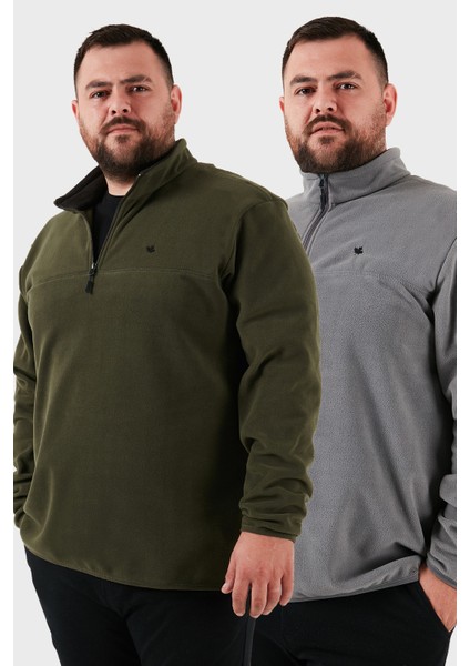 Regular Fit Anti-Pilling Büyük Beden Dik Yaka Kışlık Şardonlu 2'li Paket Polar Erkek POLAR 5906001BS2