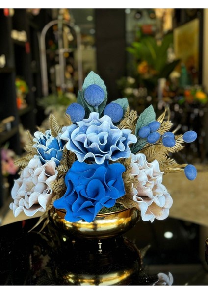 Yapay Çiçek Aranjmalı Gold Yassı Vazo No:15