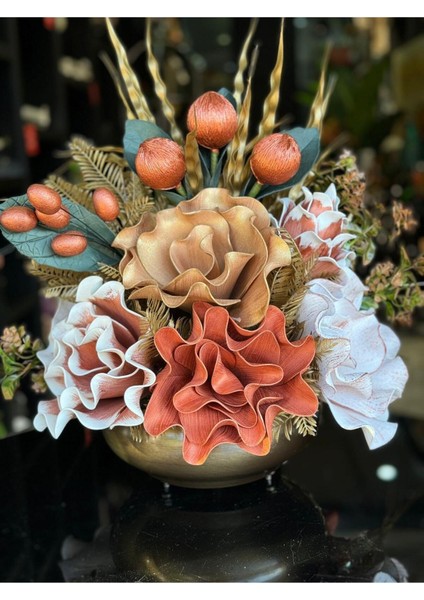 Yapay Çiçek Aranjmalı Antik Yassı Vazo No:9