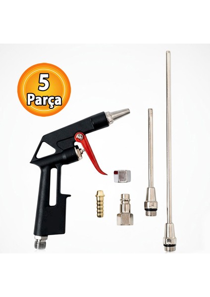 Hava Tabanca Seti 5 Parça Üfleme Temizleme Tabancası Hortum Uçlu Kompresör Aksesuar Seti