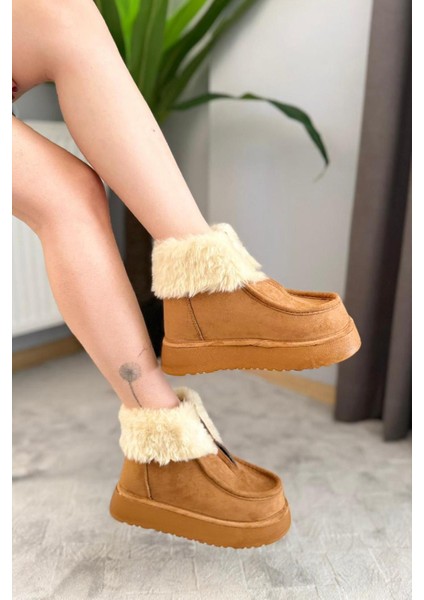 Kadın Impera Taba Süet Kürklü Fermuarlı 4 cm Kalın Tabanlı Kısa Bot fiyatları