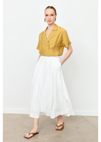 Pileli Uzun Kloş Etek-Kemık