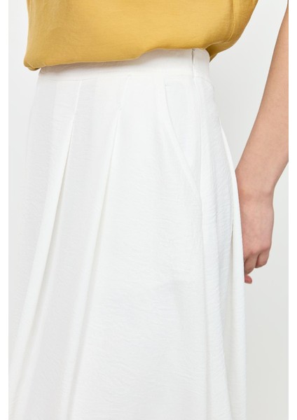 Pileli Uzun Kloş Etek-Kemık