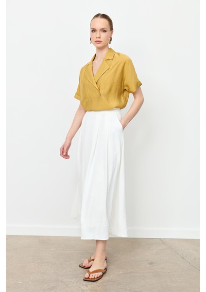 Pileli Uzun Kloş Etek-Kemık