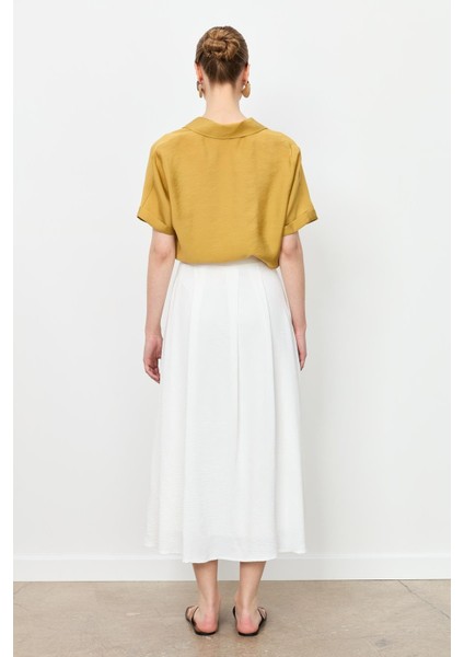 Pileli Uzun Kloş Etek-Kemık