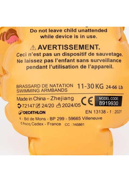 Çocuk Yüzme Kolluğu - 11/30 Kg - Açık Sarı - Deniz Kabuğu Desenli fırsatları