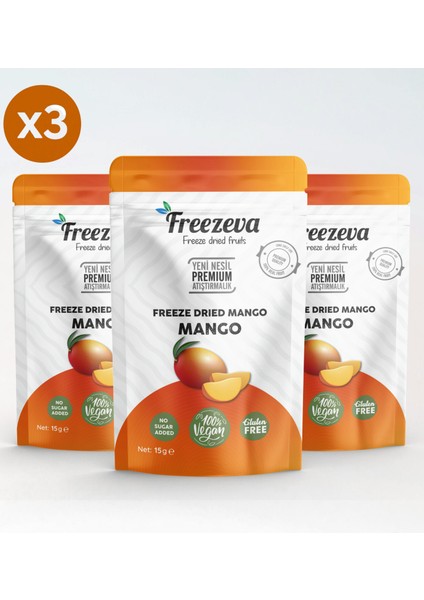 3'lü Paket Dondurularak Kurutulmuş Mango (Freeze Dried Mango) Freeze Dry Mango Kurusu 3X15 gr