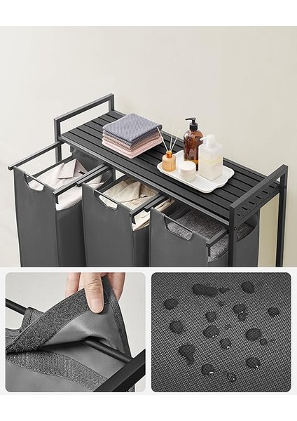 Çamaşır Sepeti 3 Bölmeli, Raflı Çamaşır Sepeti, Çamaşır Kutusu, Oxford Kumaştan Çekilebilir Çamaşır Torbası Çıkarılabilir, Metal Çerçeve, 3 x 38 L, 92,5 x 33 x 72 Cm, Siyah-Gri BLH301G01 fırsatları