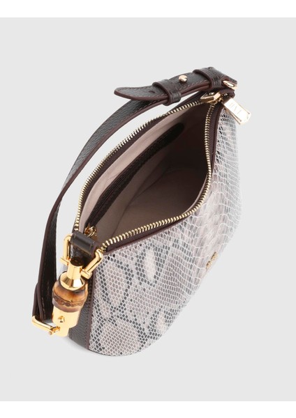 Roomy Hakiki Yılan Baskılı Deri Bej Kadın Omuz Çantası indirimleri