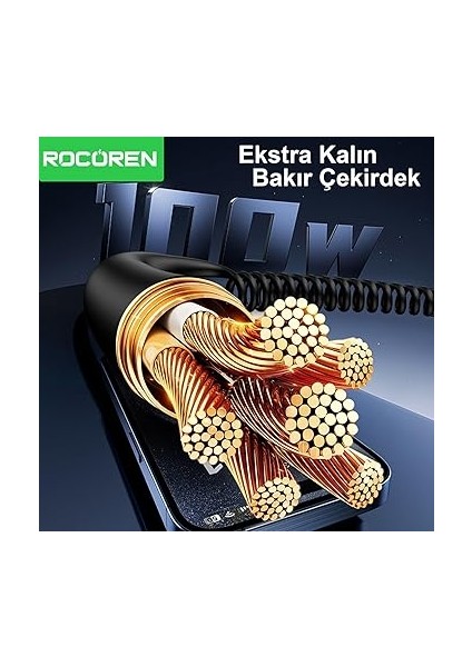 100W 7A Spiral Rgb LED Işıklı Spiral Type-C Hızlı Şarj ve Data Kablosu 1.6 Metre indirimleri