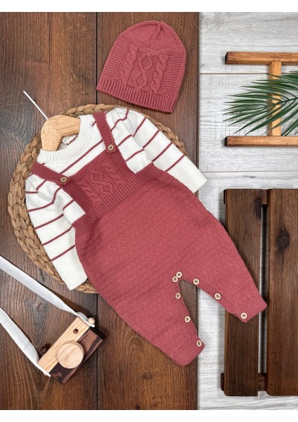 Pamuklu Triko Şapkalı Tulum 2li Kız Bebek Takım