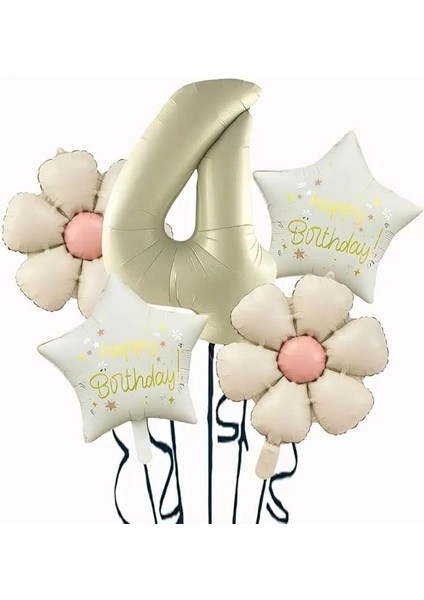 Papatya 4 Yaş Happy Birthday Yıldız Rakam Folyo Balon Set