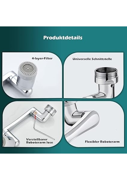 1080 Derece Musluk Uzatıcı, 1440° Döndürülebilir Çok Fonksiyonlu Uzatma Musluğu, Evrensel Perlatörlü, 2 Püskürtme Fonksiyonlu Musluk Uzatması, Gluckaro Muslukları Mutfak/banyo Için fırsatları
