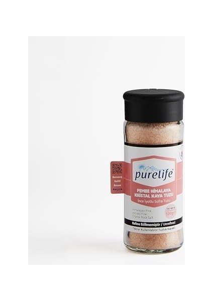 Purelife Himalaya Tuzu Pembe Iyotlu Ince Cam Şişe Tuzluk Kapaklı 120G | Rafine Edilmemiş Doğal Tuz | Gurme Himalaya Kristal Kaya Tuzu |tekrar Kullanılabilir Ambalaj Iz Bırakmayan Sürdürülebilir Etiket