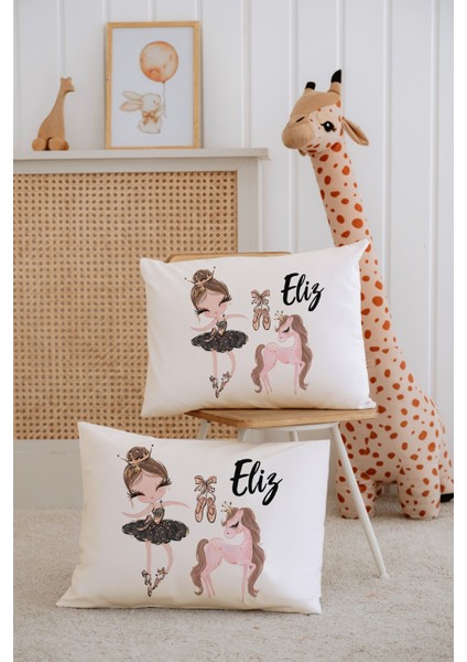 %100 Pamuk Isme Özel 2li Ekru Bebek Yastık Kılıfı 35X45 Cm-Balerin