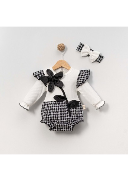 Çakar Bebe 6-18 Aylık Kaz Ayaği Güllü ROMPER-8036178 - Beyaz