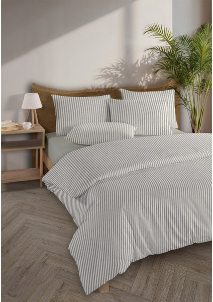 Striped %100 Pamuk Ranforce Yezra Haki Ipliği Boyalı Nevresim Takımı Çift Kişilik - 200X220 cm