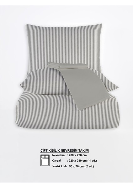 Striped %100 Pamuk Ranforce Yezra Haki Ipliği Boyalı Nevresim Takımı Çift Kişilik - 200X220 cm indirimleri