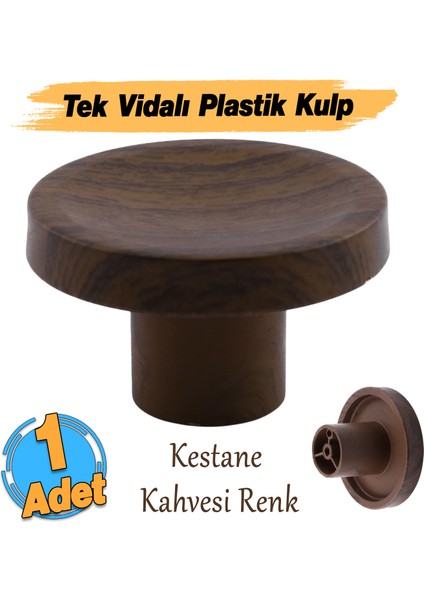 Tek Vidalı Bohem Iç Bükey Plastik Düğme Kulp Kestane Kahvesi Renk Mobilya Dolap Çekmece Kulpu Kulbu