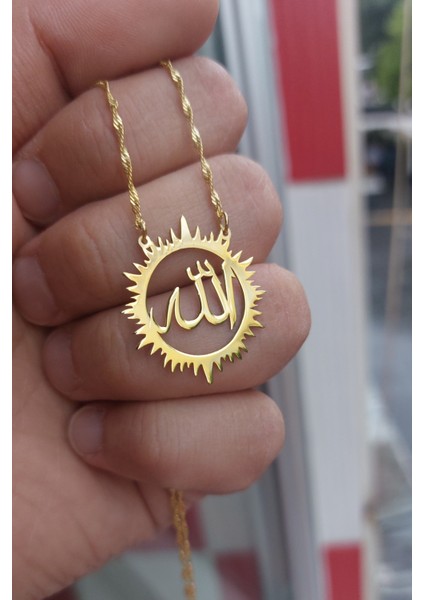 925 Ayar Gümüş 24 Ayar Altın Kaplama Allah Lafzı Kolye