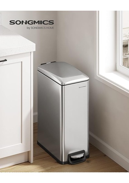 Mutfak Çöp Kutusu, 48 Litre, Dar, Çöp Kutusu, Dar Alanlar Için Pedallı Çöp Kutusu, Yavaş Kapanan Kapaklı ve Iç Kovalı Mutfak Çöp Kutusu, Paslanmaz Çelik, 15 Çöp Torbası Dahil, Gümüş fiyatları
