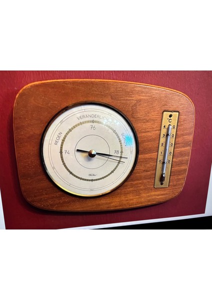 Ahşap Kaidesinde Fischer Derece ve Barometre 19 cm 14 cm Ölçülerinde modelleri