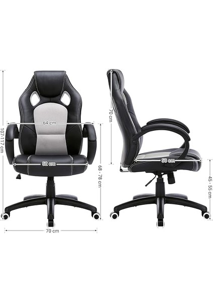 Yarış Koltuğu, Ofis Koltuğu, Oyuncu Koltuğu, Yönetici Koltuğu, Döner Sandalye, Poliüretan, Siyah/gri, OBG56BG modelleri
