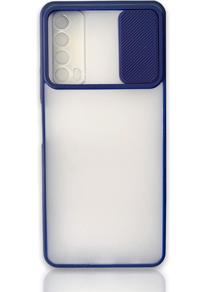 P Smart 2021 Uyumlu Kılıf Kamera Lens Korumalı Sürgülü Yüksek Korumalı Buzlu Transparan Kapak - Lacivert