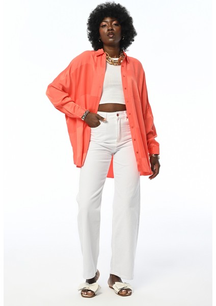 Kadın Oversıze Kesim Jakarlı Desenli Nar Renk Gömlek fiyatları