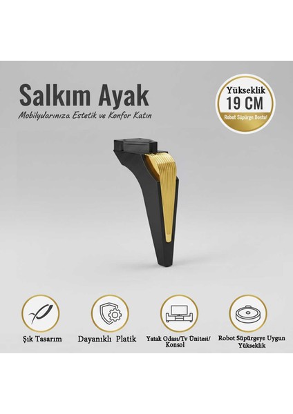Salkım Ayak 19CM Siyah-Altın(4 Adet)Mobilya Kanepe Sehpa Tv Ünitesi Koltuk Genç ve Çocuk Odası Ayağı fiyatları