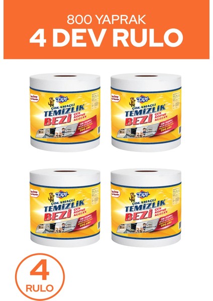 Dev Rulo Yeni 200 Adet Temizlik Bezi Çok Amaçlı Ultra Dayanıklı Bez *4 Adet