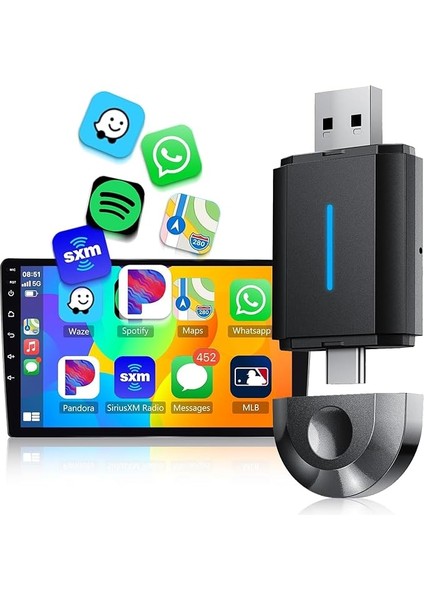 Carplay ve Android Auto Adaptörü, 2'si 1 Arada, 5g Wifi ve Bluetooth 5.0, Tak Çalıştır