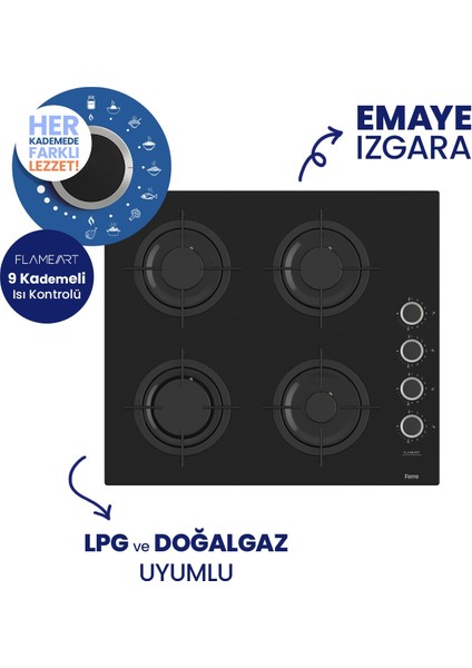 Flowart Turbolu Siyah Cam Silenart Ankastre Set QBL62CS - CS205FA - D080SA modelleri
