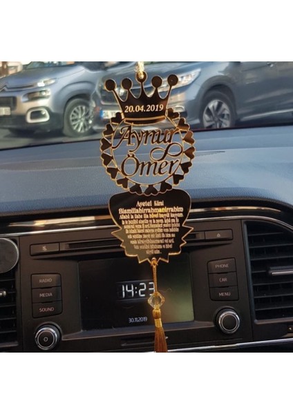 Kişiye Özel Tarihli Ayet-El Kürsi Yazılı Dikiz Aynası Süsü