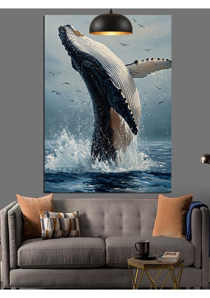 Suyun Üzerinden Atlayan Büyük Mavi Balina Dekoratif Kanvas - Mdf Ahşap Tablo fırsatları