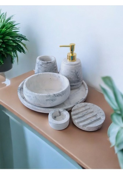 6'lı Mermer Desen Beton Banyo Seti ,sıvı Sabunluk Diş Fırçalığı Aksesuar Takımı fiyatları