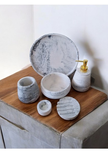 6'lı Mermer Desen Beton Banyo Seti ,sıvı Sabunluk Diş Fırçalığı Aksesuar Takımı fırsatları