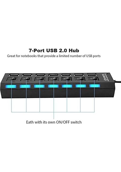 7 Port USB Çoklayıcı Çoğaltıcı Işıklı Hub USB 2.0 Switch Splitter 4874 fiyatları