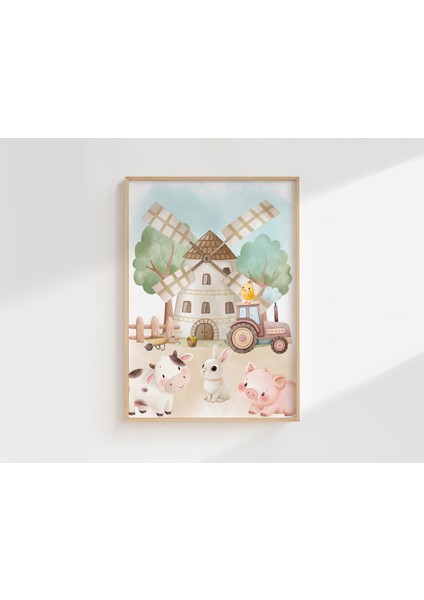 Çiftlik Hayvan Temalı Isimli 2'li Çocuk Odası Dekoratif Poster Seti - Çerçevesiz modelleri