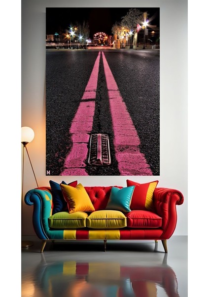 Pembe Çizgili Yol 1 :) Ev Duvar Salon Güzellik Salonu Ofis Dükkan Dekarasyon Kanvas Tablo