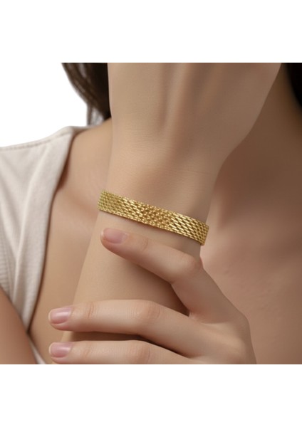 Çelik Pullu Bileklik | Gold Renk Pul Model Kadın Bilekliği | Zarif Çelik Takı 16 cm+uzatma modelleri