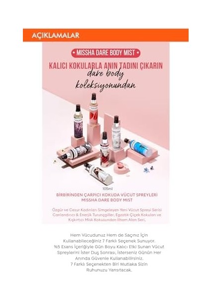 Mıssha Gün Boyu Kalıcı Çok Amaçlı Saç & Vücut Spreyi Dare Body Mist (Flower Market) fiyatları
