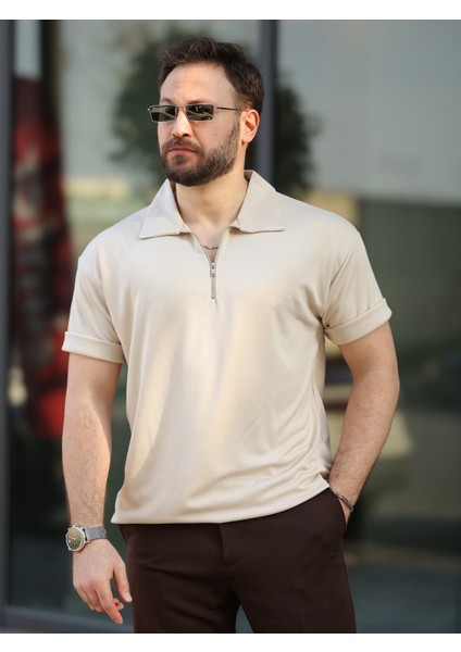 Oversize Bol Kalıp Fermuarlı Polo Yaka Tshirt