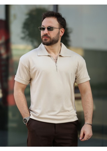 Oversize Bol Kalıp Fermuarlı Polo Yaka Tshirt modelleri